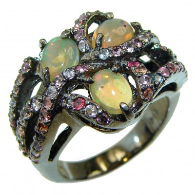 New Universe Ethiopian Opal Black Rhodium over .925 Sterling Silver handmade Ring size 7 1/4