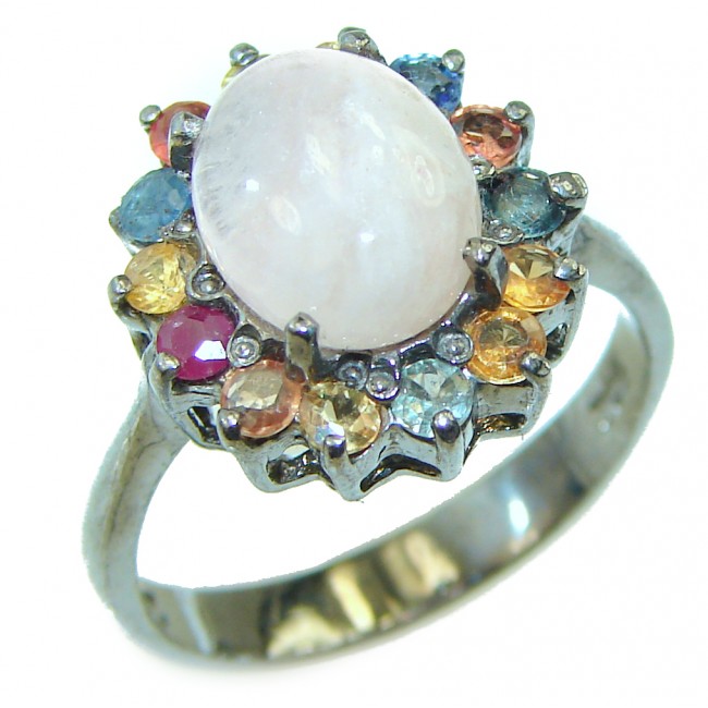 Rose Quartz Sapphire Black Rhodium over .925 Sterling Silver handmade Ring size 8