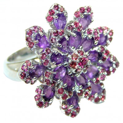 Spectacular Amethyst .925 Sterling Silver Handcrafted Large Ring size 8 1/4