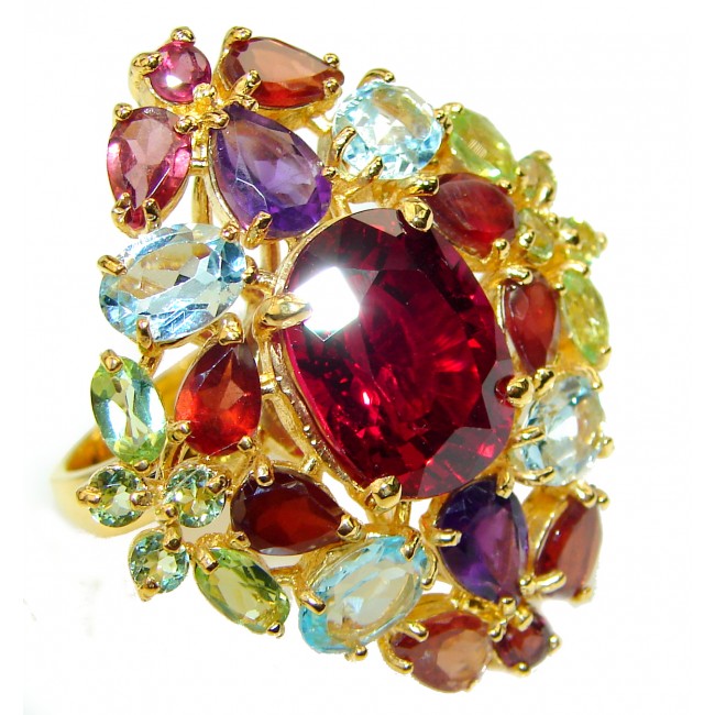 Huge Red Power Red Topaz 14K Gold over .925 Sterling Silver handcrafted Ring size 8