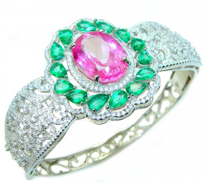Chunky Luxury Pink Rainbow Topaz .925 Sterling Silver handmade Bracelet