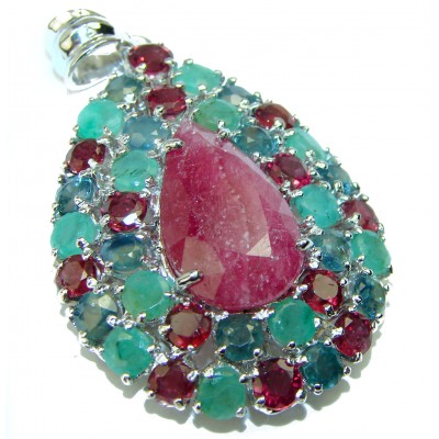 Precious Treasure Emerald Ruby .925 Sterling Silver handmade Pendant
