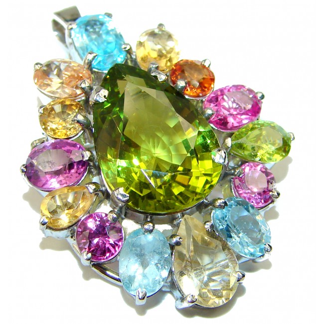 Incredible Green Topaz .925 Sterling Silver handcrafted pendant - brooch