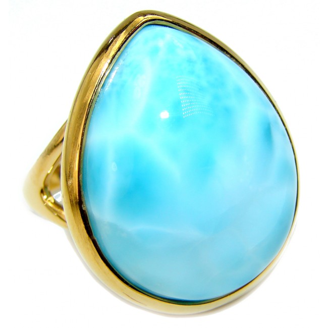 Precious authentic Blue Larimar 14K Gold over .925 Sterling Silver handmade ring size 8 1/4