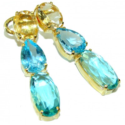 Josephine Swiss Blue Topaz 14K Gold over .925 Sterling Silver handcrafted earrings