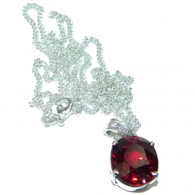 24 inches authentic Electric Red Topaz .925 Sterling Silver handmade Station Necklace