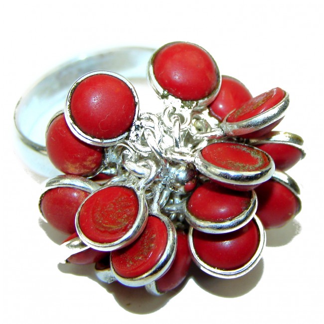 Coral Sterling Silver handmade cha cha Ring s. 6