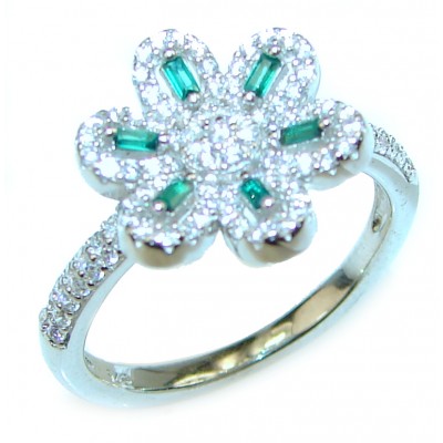 Green Melody Emerald .925 Sterling Silver handmade ring s. 6 1/4