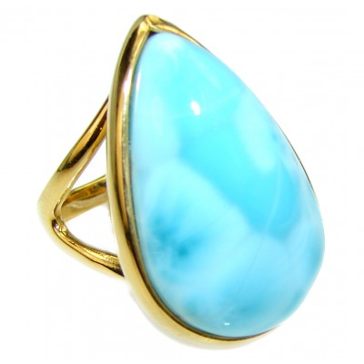 Precious Blue Larimar 14K Gold over .925 Sterling Silver handmade ring size 6 1/2