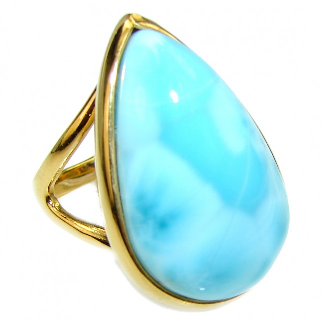 Precious Blue Larimar 14K Gold over .925 Sterling Silver handmade ring size 6 1/2