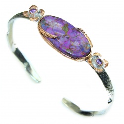 Nature Inspired Design genuine purple Turquoise .925 Sterling Silver Bracelet / Cuff