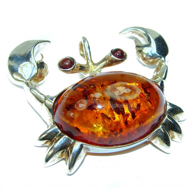 Huge Crab Natural Baltic Amber .925 Sterling Silver handmade Pendant