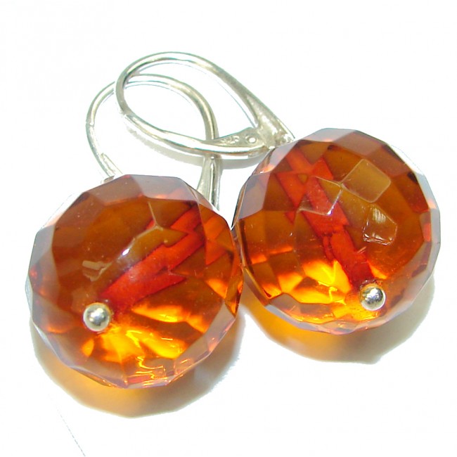 Rare Authentic faceted Baltic Amber .925 Sterling Silver handmade Earrings