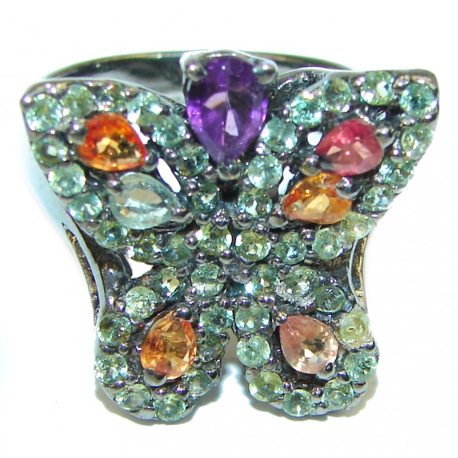 Sublime Butterfly Multigem black rhodium over .925 Sterling Silver handmade Ring s. 8