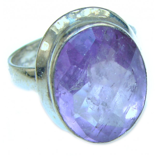Spectacular Amethyst .925 Sterling Silver Handcrafted Large Ring size 8