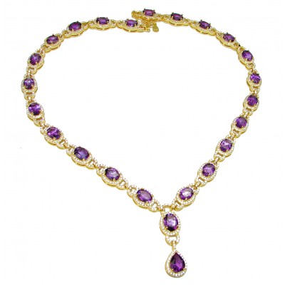 Exquisite Beauty Amethyst 18K yellow Gold over .925 Sterling Silver handmade necklace