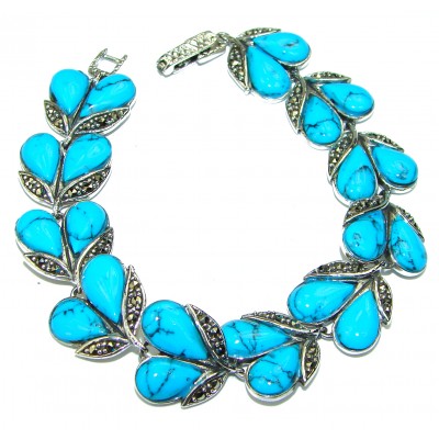 Fantastic Turquoise Marcasite .925 Silver handmade Bracelet