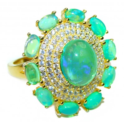 New Universe Green Ethiopian Opal 14K Gold over .925 Sterling Silver handmade Ring size 7 1/2