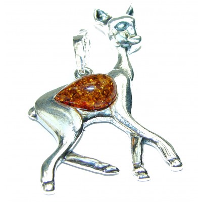 Little deer Baltic Amber .925 Sterling Silver handmade Pendant