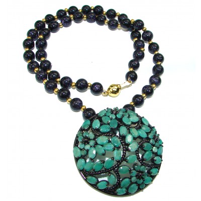 Francesca authentic Emerald Onyx .925 Sterling Silver handcrafted necklace- pendant- brooch
