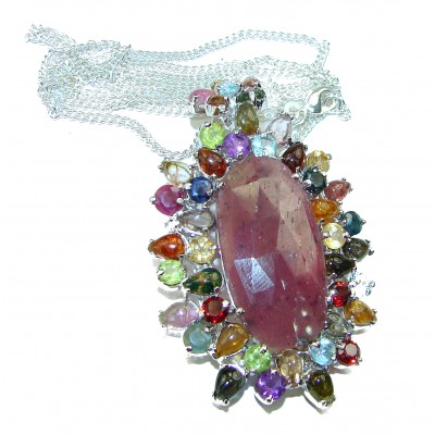 True Passion authentic LARGE Ruby Tourmaline .925 Sterling Silver handcrafted necklace- pendant- brooch