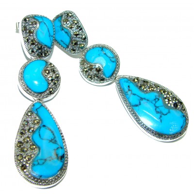 Spectacular Turquoise .925 Sterling Silver handcrafted Earrings