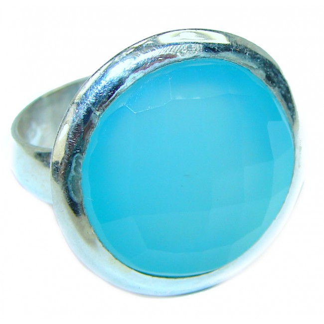 Blue Chalcedony Agate .925 Sterling Silver handcrafted Ring s. 9