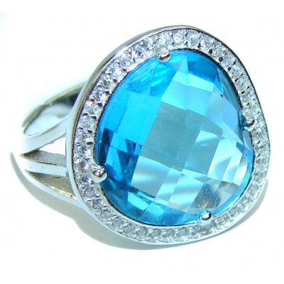 Camille Spectacular Swiss Blue Topaz .925 Sterling Silver handmade ring s. 7 1/4
