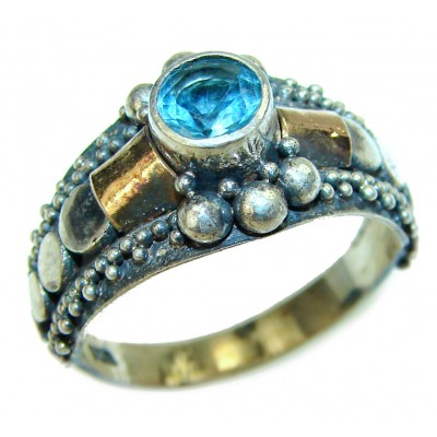 Genuine Swiss Blue Topaz .925 Sterling Silver handmade Ring size 8