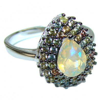 Spectacular 5.5 carat Ethiopian Opal Sapphire .925 Sterling Silver handcrafted Ring size 8