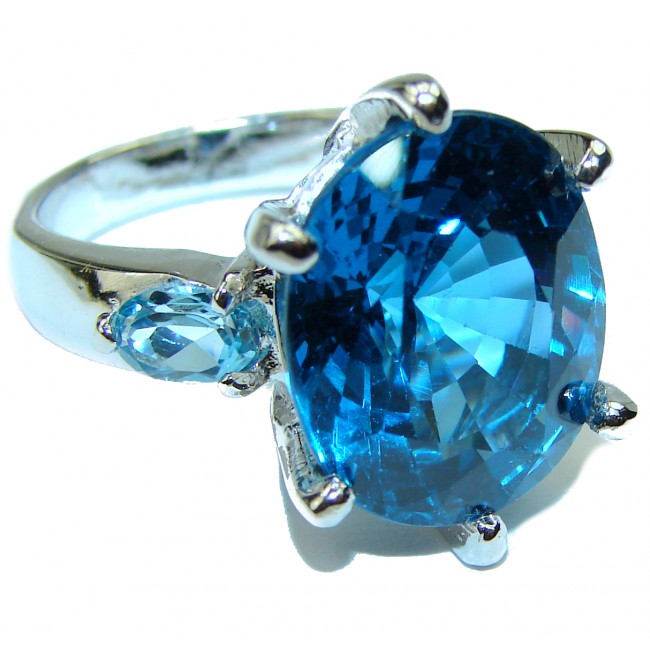 Oval cut 14.5 London Blue Topaz .925 Silver handcrafted Cocktail Ring s. 8