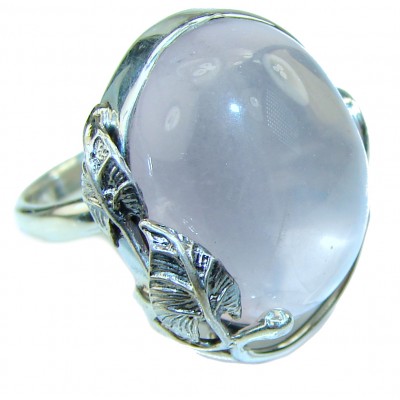 Large 22.2 carat Rose Quartz .925 Sterling Silver brilliantly handcrafted ring s. 8 1/2