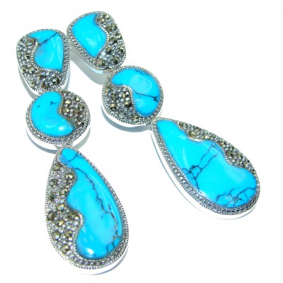 Spectacular Turquoise .925 Sterling Silver handcrafted Earrings