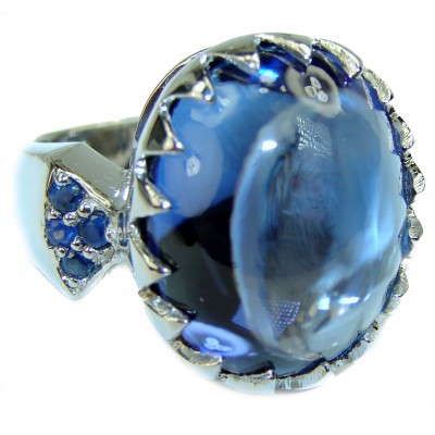 Blue Galaxy Oval cut 25.5 London Blue Topaz .925 Silver handcrafted Cocktail Ring s. 7