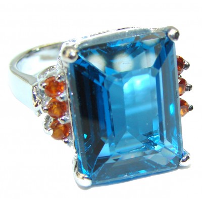 18.5 London Blue Topaz .925 Silver handcrafted Cocktail Ring s. 5 3/4