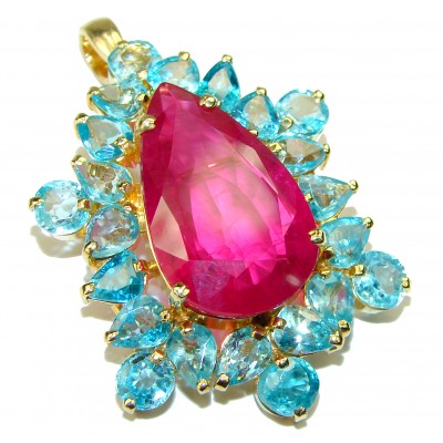 Authentic Raspberry Rouge Mystic Topaz 14K Gold over .925 Sterling Silver handmade pendant Brooch