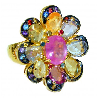 22.3 carat Ruby yellow Sapphire 18K Gold over .925 Sterling Silver handcrafted Statement Ring size 7