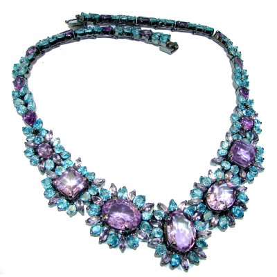 Natural Spectacular authentic Amethyst black rhodium over .925 Sterling Silver handcrafted necklace