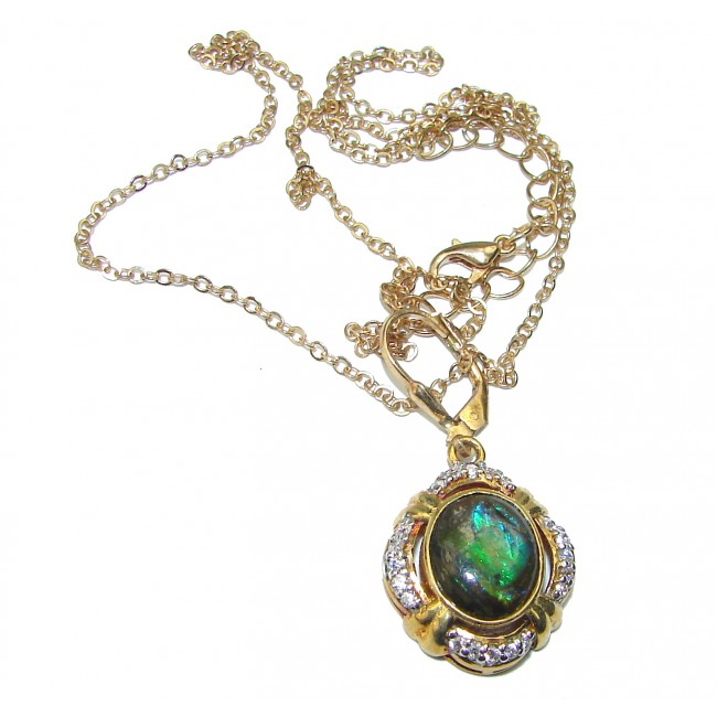 One of the kind Natural Canadian Ammolite 14 Gold over .925 Sterling Silver handmade necklace