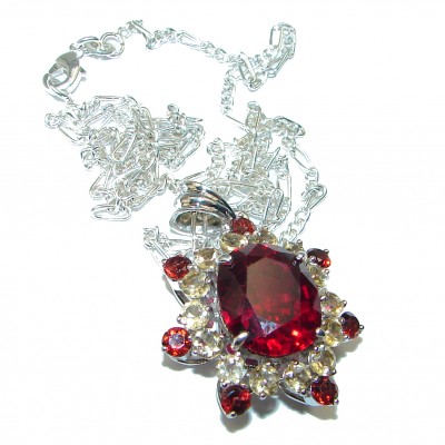 20 inches authentic Electric Red Topaz .925 Sterling Silver handmade Necklace