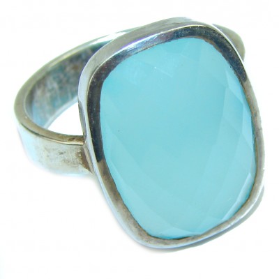 Blue Chalcedony Agate .925 Sterling Silver handcrafted Ring s. 9 1/4