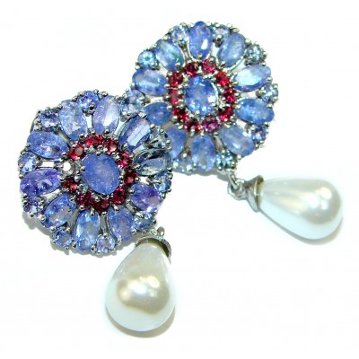Exclusive African Tanzanite Pearl .925 Sterling Silver handcrafted Earrings