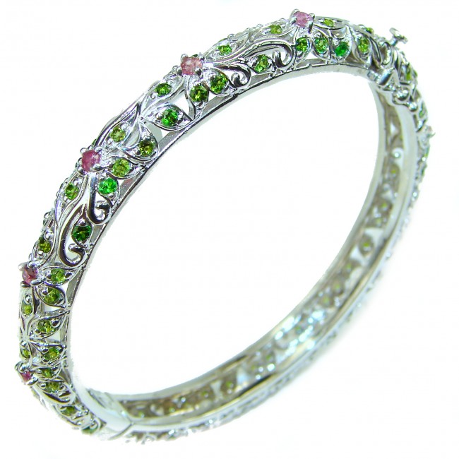 Precious Natural Ruby Emerald .925 Sterling Silver Bangle bracelet