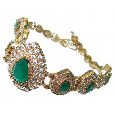 Victorian Style Created Emerald & White Topaz Sterling Silver Bracelet
