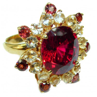Red Beauty unique Topaz 14K Gold over .925 Sterling Silver handcrafted Cocktail Ring size 7