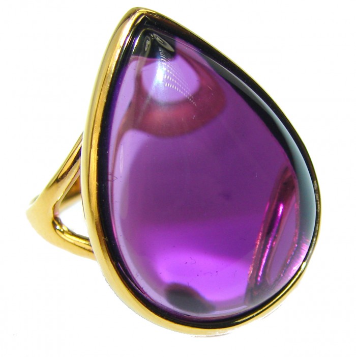 Spectacular Amethyst 14K Gold over .925 Sterling Silver Handcrafted Large Ring size 9