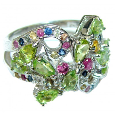 Green Power Peridot Sapphire .925 Sterling Silver ring s. 8 1/2