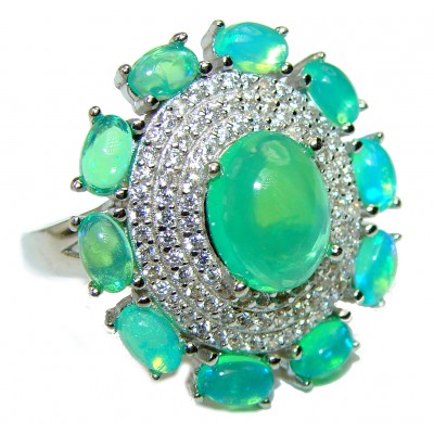 New Universe Green Ethiopian Opal 14K Gold over .925 Sterling Silver handmade Ring size 7