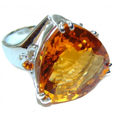 Trillion cut 35.2 carat Orange Power Golden Topaz .925 Sterling Silver handcrafted Large ring; s. 6