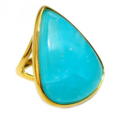 Precious Blue Larimar 14K Gold over .925 Sterling Silver handmade ring size 7 1/2